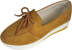 Ladmiple Sneakers For Women Slip On Wide Width Fashion Leather Walking Shoes Casual Summer Lace Up Platform Flats Loafer