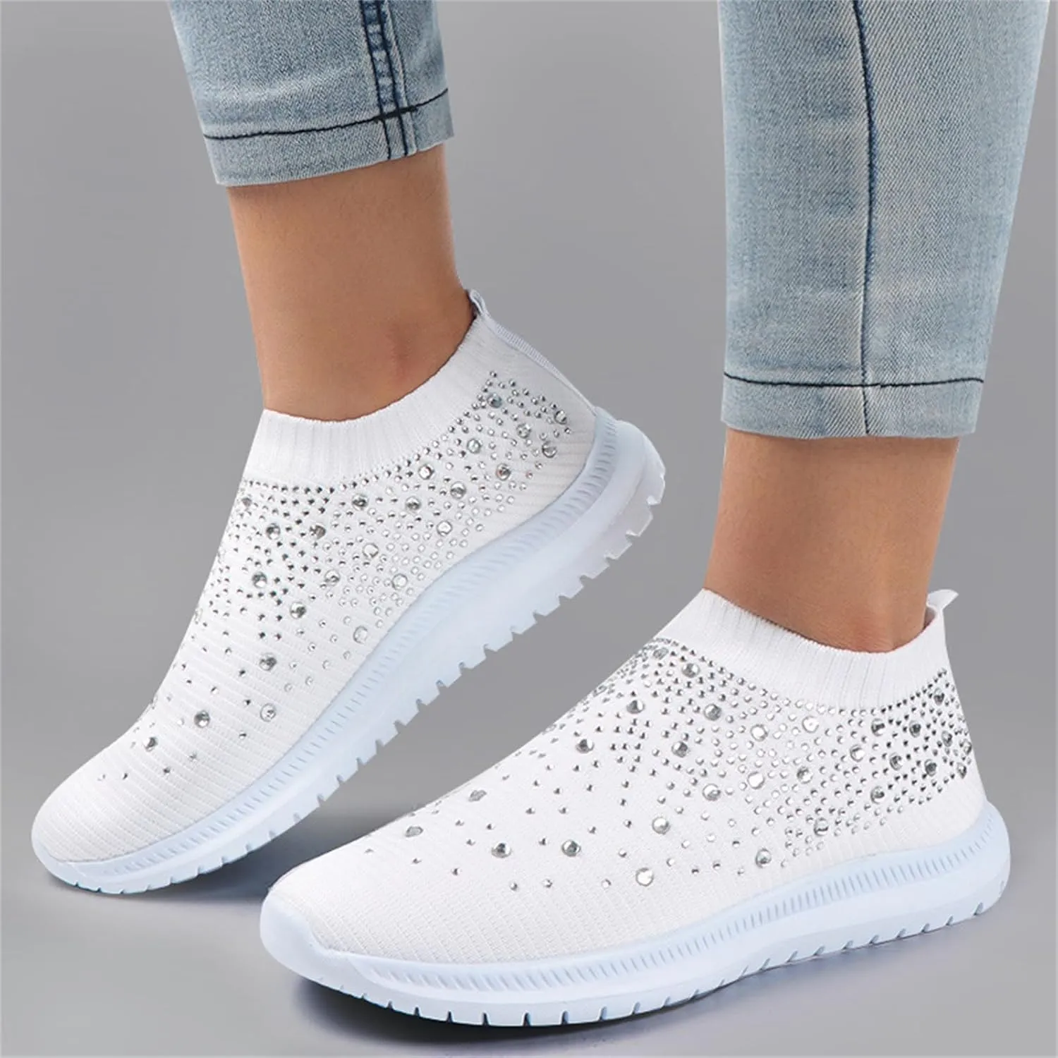 Lausiuoe Women's Fashion Sneakers Slip On Running Shoes Ladies Walking Tennis Mesh Lightweight Breathable Casual Shoes
