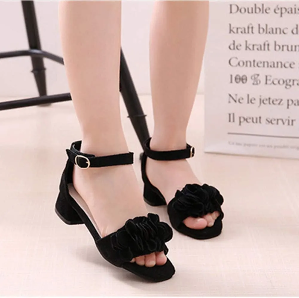Little Big Girls Flower Middle High Heel Princess Sandals Kids Shoes Dress Platform Sandals