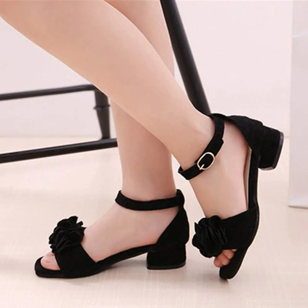 Little Big Girls Flower Middle High Heel Princess Sandals Kids Shoes Dress Platform Sandals