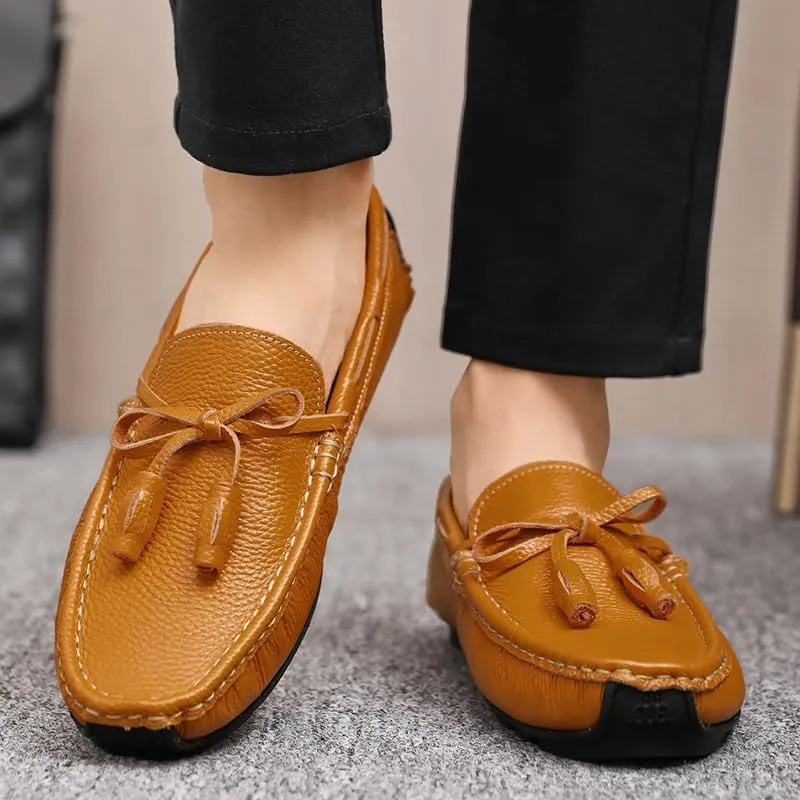 Loafers for Men Round Toe Tassel PU Leather Flat Heel Anti-Slip Lightweight Walking Casual Slip-ons