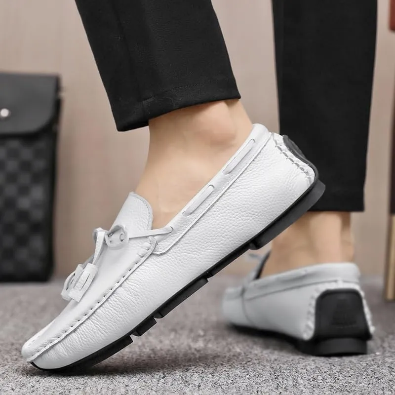 Loafers for Men Round Toe Tassel PU Leather Flat Heel Anti-Slip Lightweight Walking Casual Slip-ons