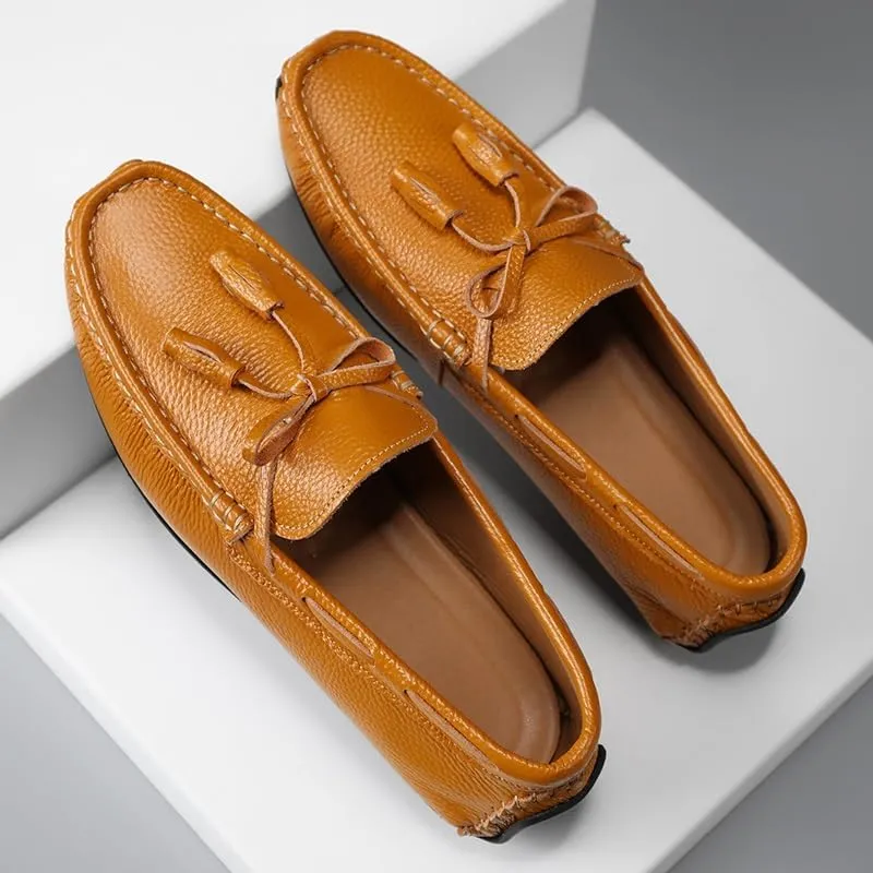 Loafers for Men Round Toe Tassel PU Leather Flat Heel Anti-Slip Lightweight Walking Casual Slip-ons
