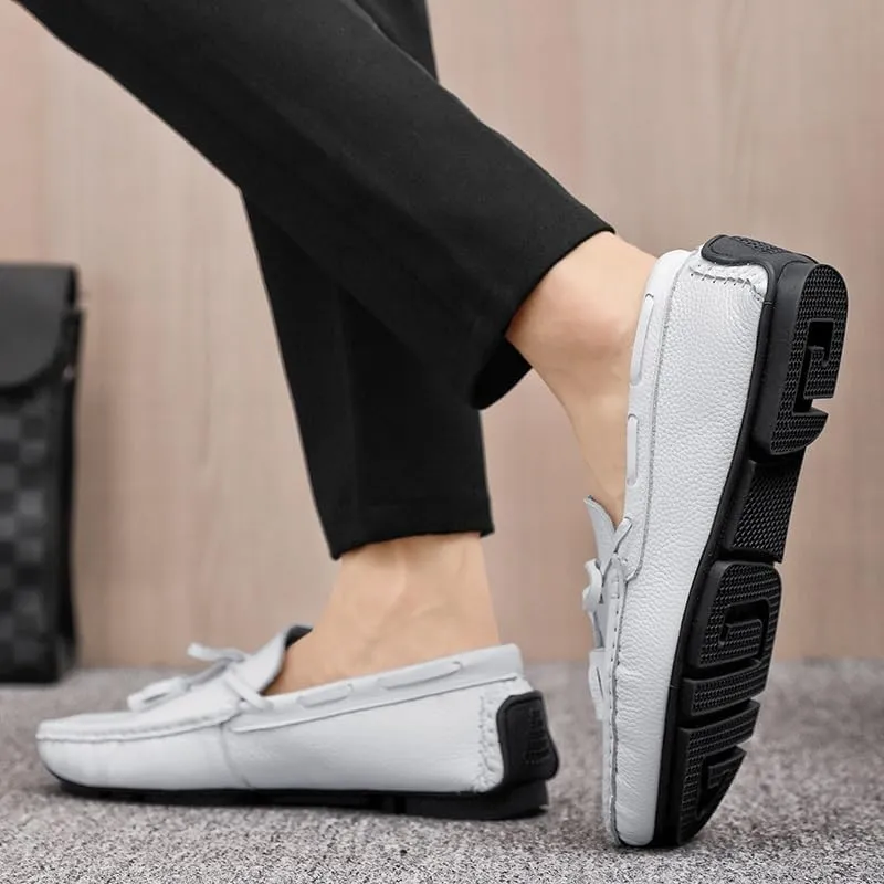 Loafers for Men Round Toe Tassel PU Leather Flat Heel Anti-Slip Lightweight Walking Casual Slip-ons