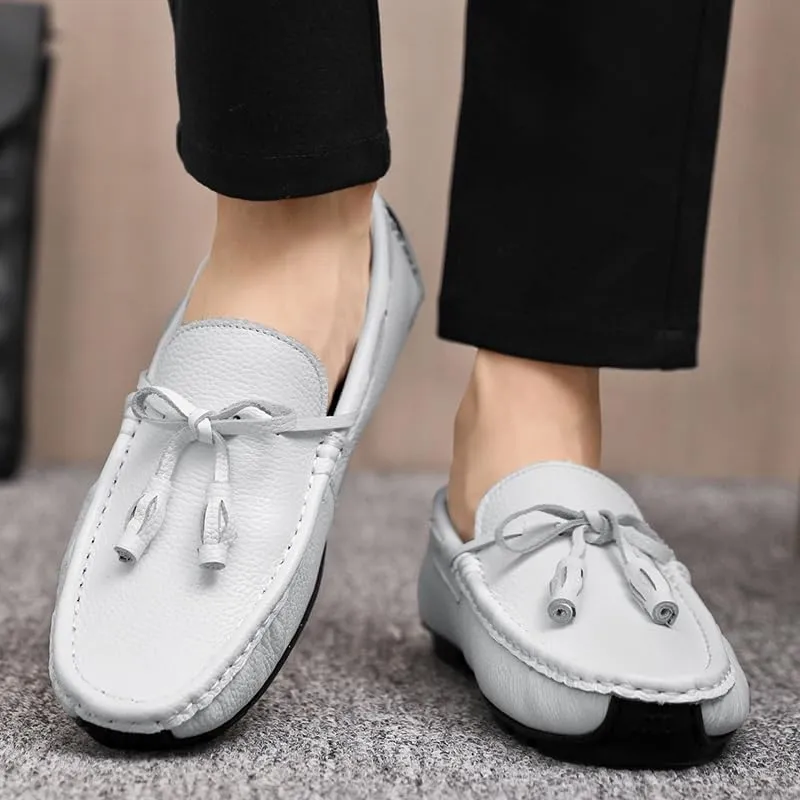 Loafers for Men Round Toe Tassel PU Leather Flat Heel Anti-Slip Lightweight Walking Casual Slip-ons