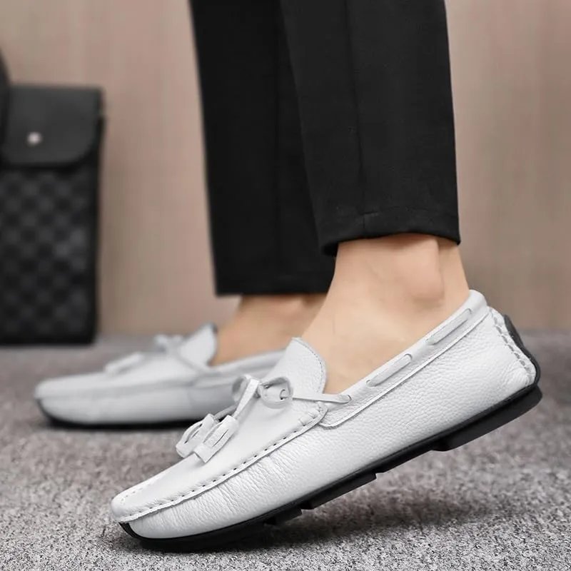 Loafers for Men Round Toe Tassel PU Leather Flat Heel Anti-Slip Lightweight Walking Casual Slip-ons
