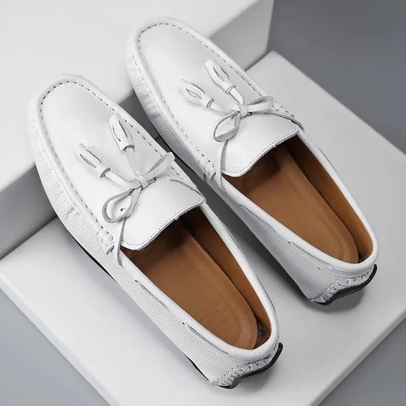Loafers for Men Round Toe Tassel PU Leather Flat Heel Anti-Slip Lightweight Walking Casual Slip-ons