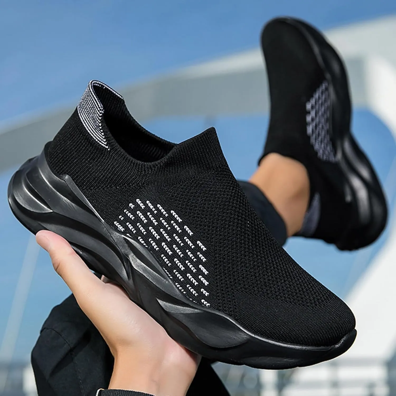 Men's Athletic Slip on Sneakers Fashionable Comfort Sole Breathable Mesh Ultra Lightweight Comfortable Cushion Running Shoes with Arch Support for Gym & Walking Daily Work for Male