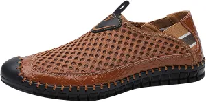 Men's Beach Shoes Fashion Elegant Hollow Out ls Classic Straps Breathable Mesh Cool Leisure Lightweight Flat Soft Non-Slip Comfortable Sailing Shoes 38-48 Brown