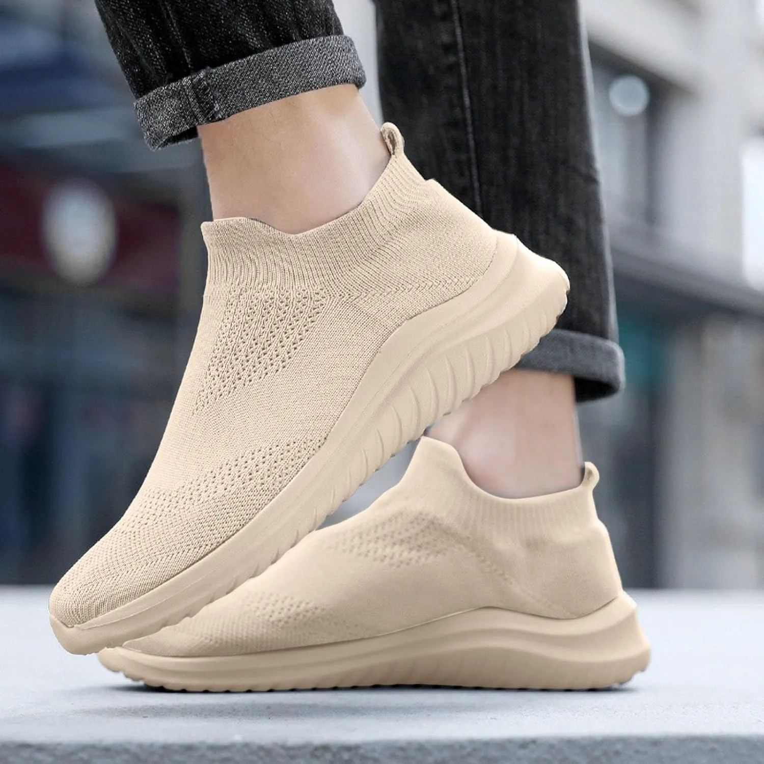 Mens Lightweight Slip on High Top Sneakers: Breathable Mesh Running Walking Shoes with Non Slip Rubber Outsole & Orthopedic Sole for All-Day Wear Arch Support Black Sneaker Men