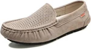 Mens Loafers Shoe Leather Driving Loafers Breathable Perforated Anti-Slip Comfortable Lightweight Prom Casual Slip-ons