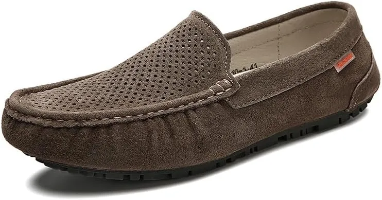 Mens Loafers Shoe Leather Driving Loafers Breathable Perforated Anti-Slip Comfortable Lightweight Prom Casual Slip-ons
