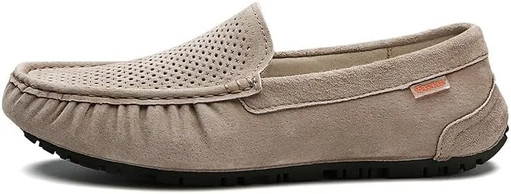 Mens Loafers Shoe Leather Driving Loafers Breathable Perforated Anti-Slip Comfortable Lightweight Prom Casual Slip-ons