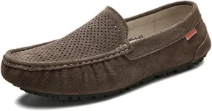 Mens Loafers Shoe Leather Driving Loafers Breathable Perforated Anti-Slip Comfortable Lightweight Prom Casual Slip-ons