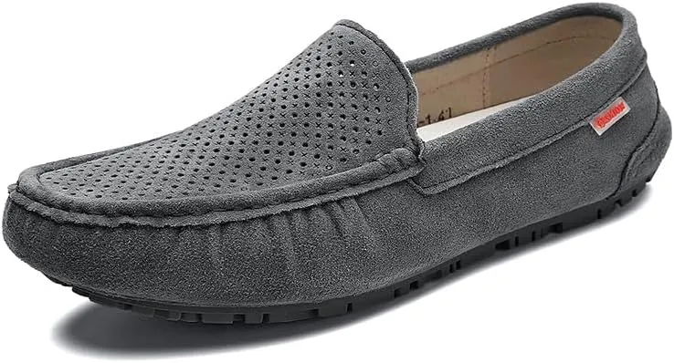 Mens Loafers Shoe Leather Driving Loafers Breathable Perforated Anti-Slip Comfortable Lightweight Prom Casual Slip-ons