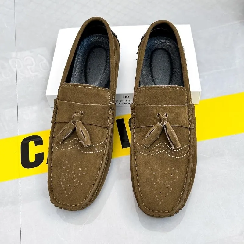 Mens Loafers Shoe Nubuck Leather Tassel Penny Driving Loafers Anti-Slip Lightweight Slip Resistant Casual Slip-ons
