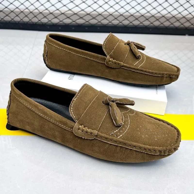 Mens Loafers Shoe Nubuck Leather Tassel Penny Driving Loafers Anti-Slip Lightweight Slip Resistant Casual Slip-ons