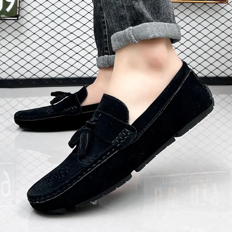 Mens Loafers Shoe Nubuck Leather Tassel Penny Driving Loafers Anti-Slip Lightweight Slip Resistant Casual Slip-ons