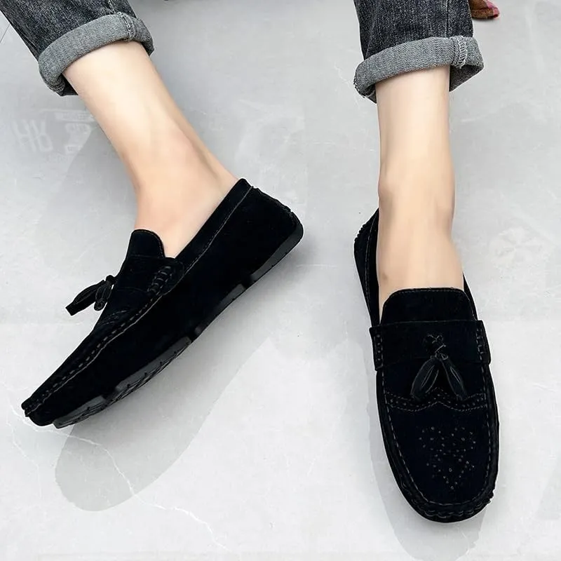 Mens Loafers Shoe Nubuck Leather Tassel Penny Driving Loafers Anti-Slip Lightweight Slip Resistant Casual Slip-ons