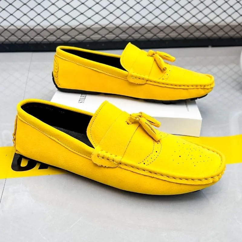 Mens Loafers Shoe Nubuck Leather Tassel Penny Driving Loafers Anti-Slip Lightweight Slip Resistant Casual Slip-ons