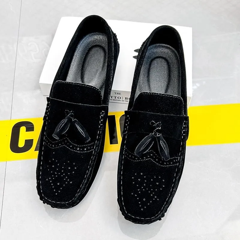 Mens Loafers Shoe Nubuck Leather Tassel Penny Driving Loafers Anti-Slip Lightweight Slip Resistant Casual Slip-ons