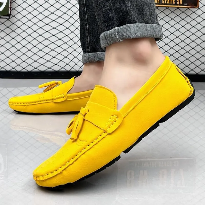 Mens Loafers Shoe Nubuck Leather Tassel Penny Driving Loafers Anti-Slip Lightweight Slip Resistant Casual Slip-ons