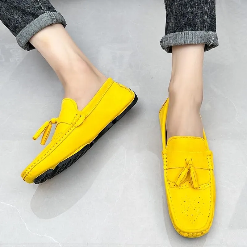 Mens Loafers Shoe Nubuck Leather Tassel Penny Driving Loafers Anti-Slip Lightweight Slip Resistant Casual Slip-ons