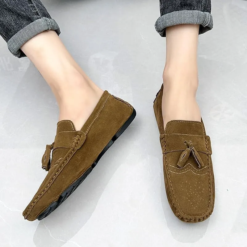Mens Loafers Shoe Nubuck Leather Tassel Penny Driving Loafers Anti-Slip Lightweight Slip Resistant Casual Slip-ons