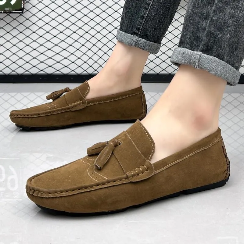 Mens Loafers Shoe Nubuck Leather Tassel Penny Driving Loafers Anti-Slip Lightweight Slip Resistant Casual Slip-ons