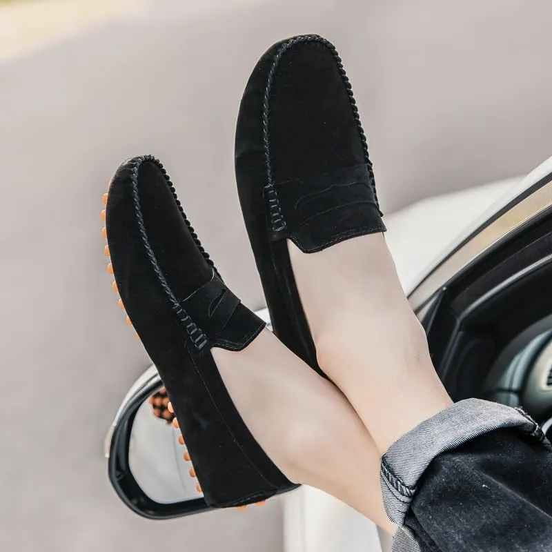 Mens Loafers Shoe Round Toe Suede Vamp Penny Driving Loafers Moc Shoes Anti-Slip Comfortable Flat Heel Party Casual Slip-ons
