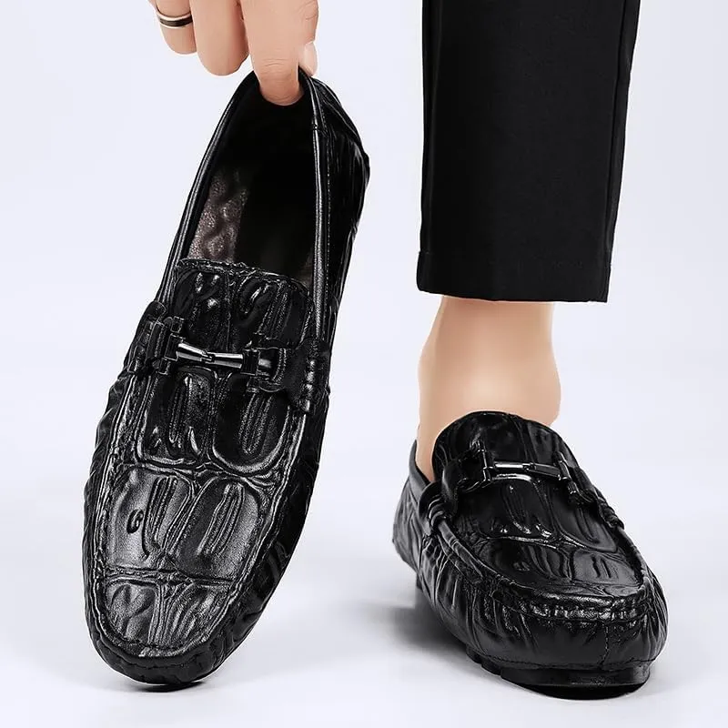 Men's Loafers Solid Color Leather Crocodile Print Driving Style Loafer Lightweight Slip Resistant Comfortable Wedding Slip-ons