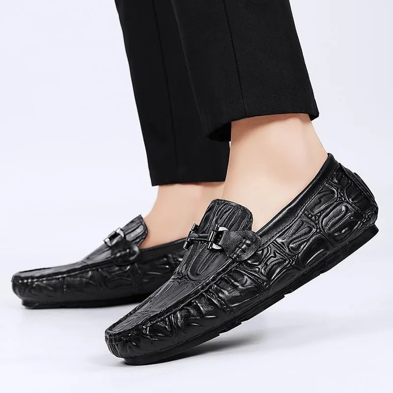 Men's Loafers Solid Color Leather Crocodile Print Driving Style Loafer Lightweight Slip Resistant Comfortable Wedding Slip-ons