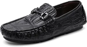 Men's Loafers Solid Color Leather Crocodile Print Driving Style Loafer Lightweight Slip Resistant Comfortable Wedding Slip-ons