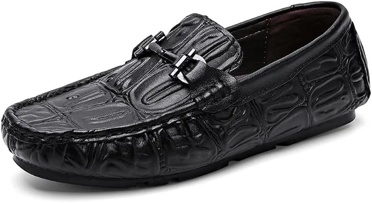 Men's Loafers Solid Color Leather Crocodile Print Driving Style Loafer Lightweight Slip Resistant Comfortable Wedding Slip-ons