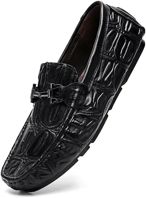 Men's Loafers Solid Color Leather Crocodile Print Driving Style Loafer Lightweight Slip Resistant Comfortable Wedding Slip-ons