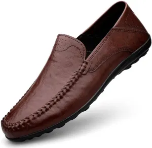 Mens Loafers Solid Color Leather Light Weight Loafer Shoes Comfortable Lightweight Slip Resistant Classic Slip-ons