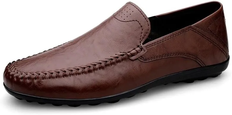 Mens Loafers Solid Color Leather Light Weight Loafer Shoes Comfortable Lightweight Slip Resistant Classic Slip-ons