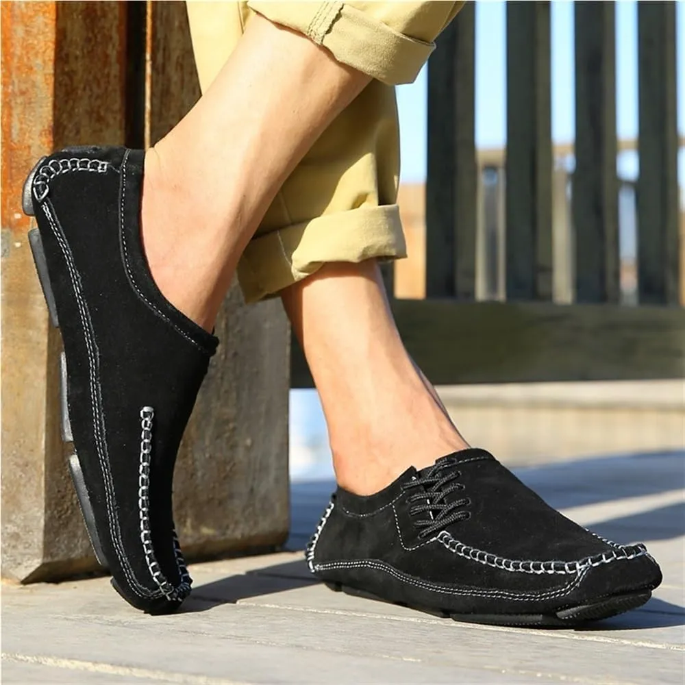 Men's Loafers Suede Vamp Stitching Details Round Toe Flat Heel Comfortable Anti-Slip Classic Fashion Slip-ons