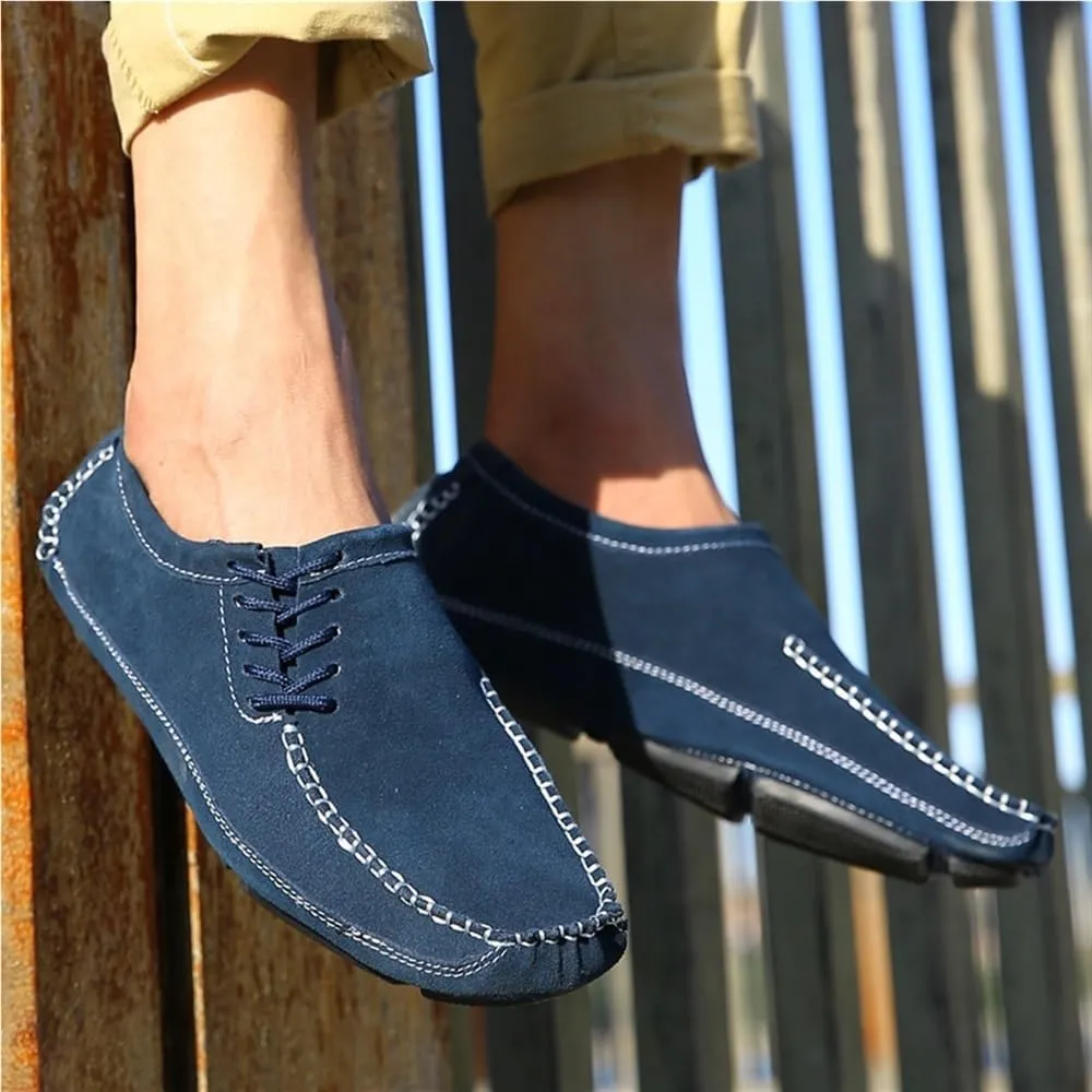 Men's Loafers Suede Vamp Stitching Details Round Toe Flat Heel Comfortable Anti-Slip Classic Fashion Slip-ons