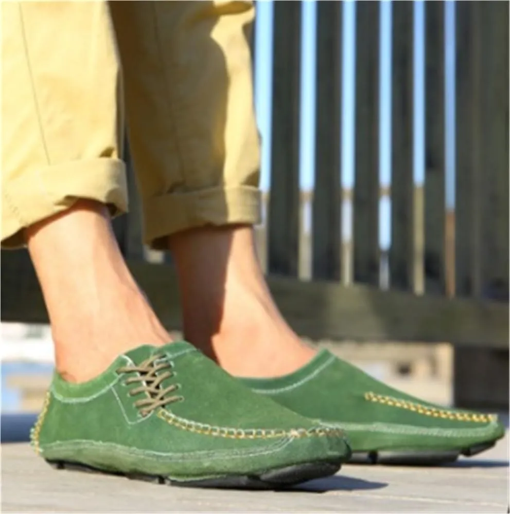 Men's Loafers Suede Vamp Stitching Details Round Toe Flat Heel Comfortable Anti-Slip Classic Fashion Slip-ons
