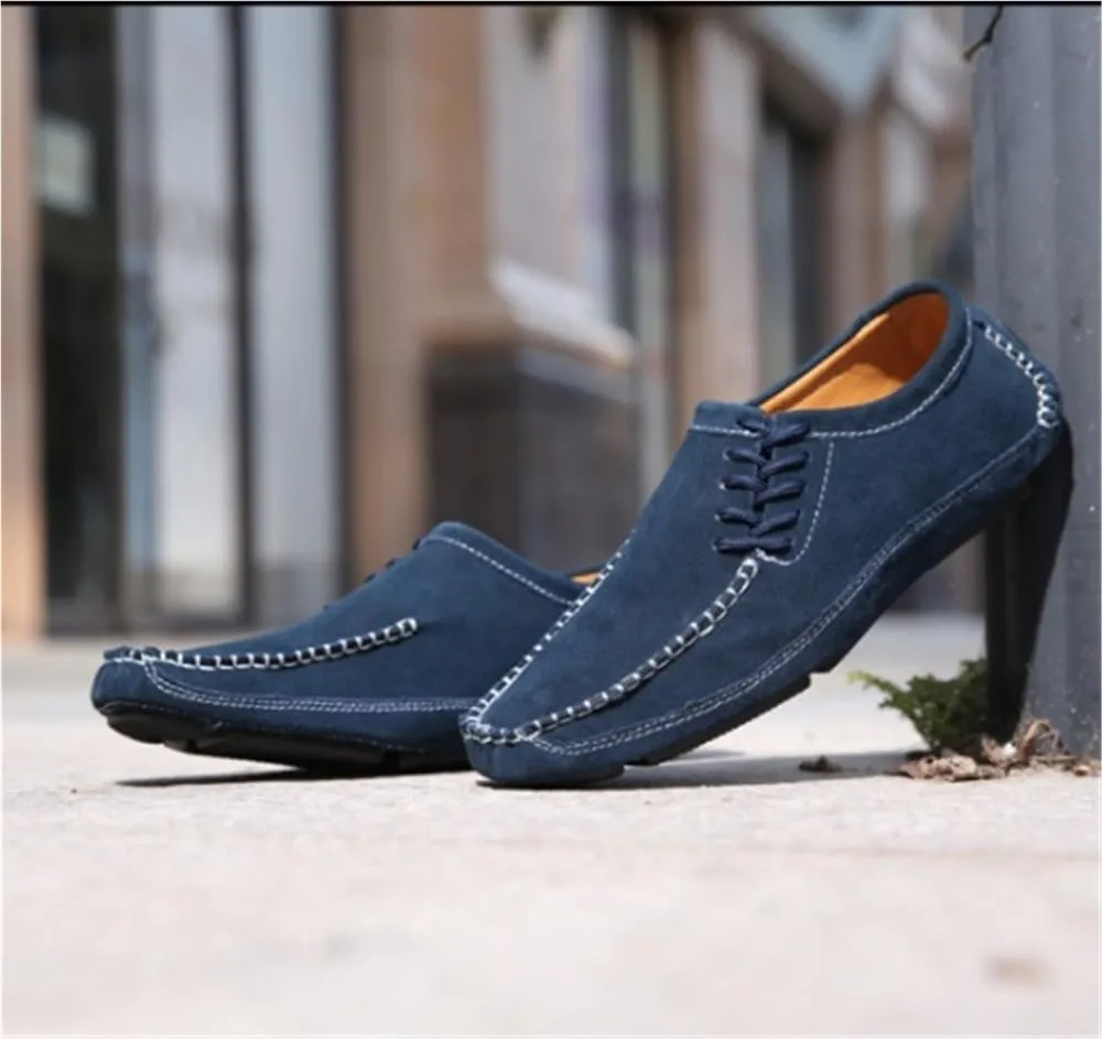 Men's Loafers Suede Vamp Stitching Details Round Toe Flat Heel Comfortable Anti-Slip Classic Fashion Slip-ons
