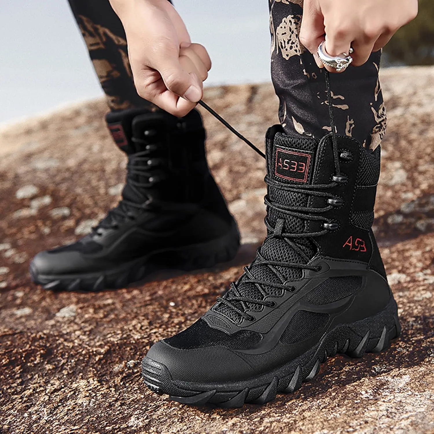 Mens Military Tactical Boots Combat Boots Breathable Police Patrol Boots Army Boots Waterproof Hiking Boots