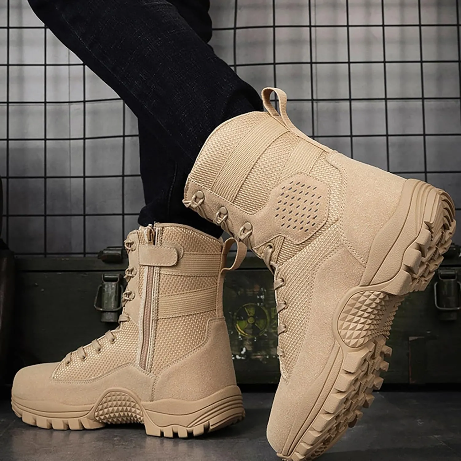 Mens Military Tactical Boots Combat Boots Breathable Police Patrol Boots Lightweight Army Boots Waterproof Hiking Boots