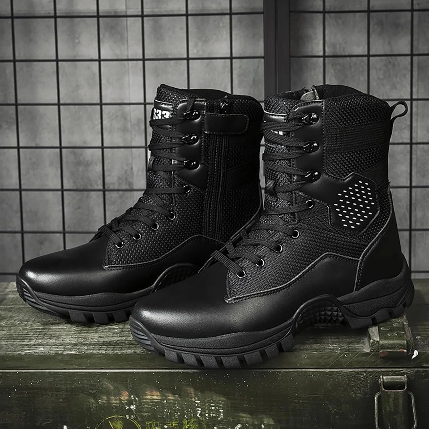 Mens Military Tactical Boots Combat Boots Breathable Police Patrol Boots Lightweight Army Boots Waterproof Hiking Boots