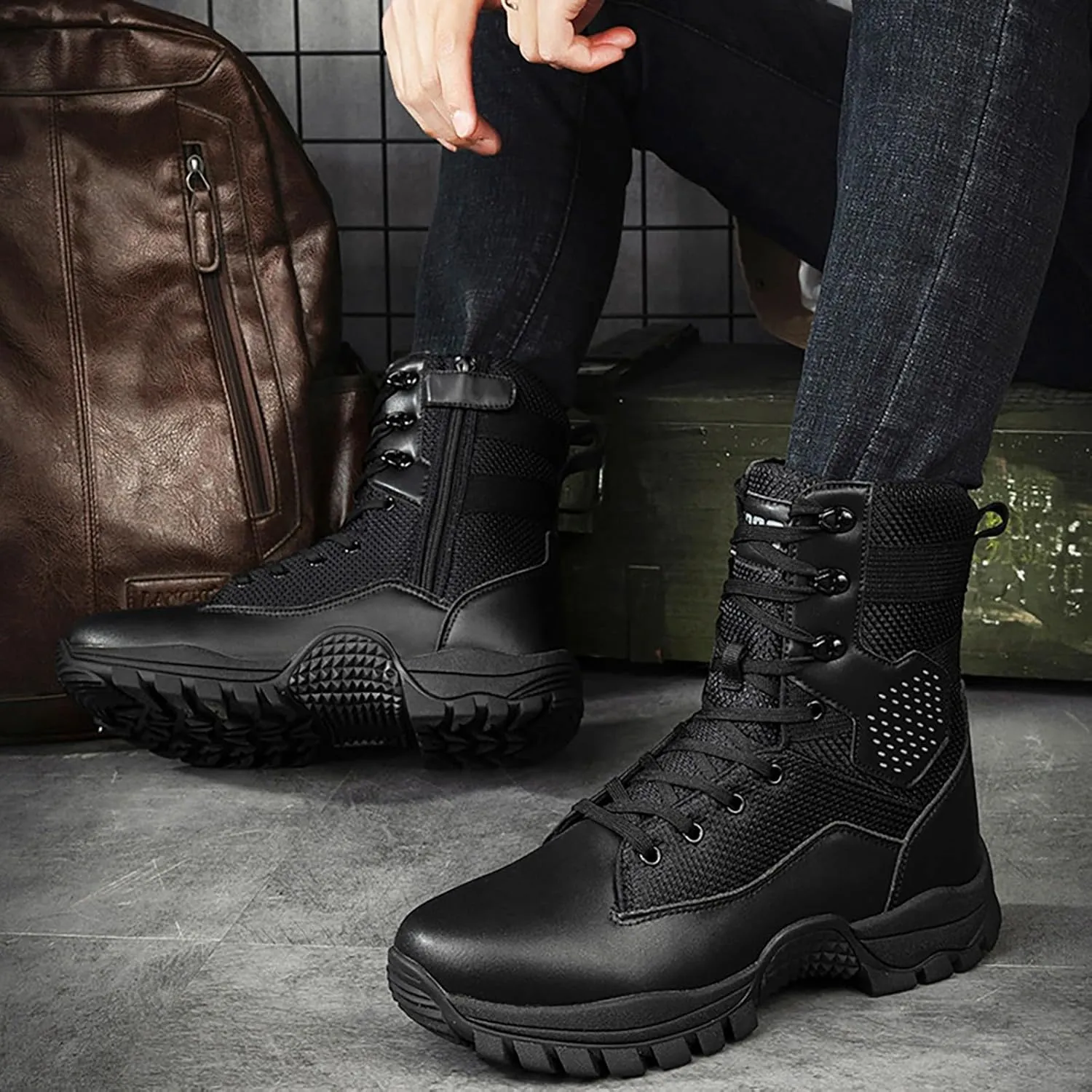 Mens Military Tactical Boots Combat Boots Breathable Police Patrol Boots Lightweight Army Boots Waterproof Hiking Boots
