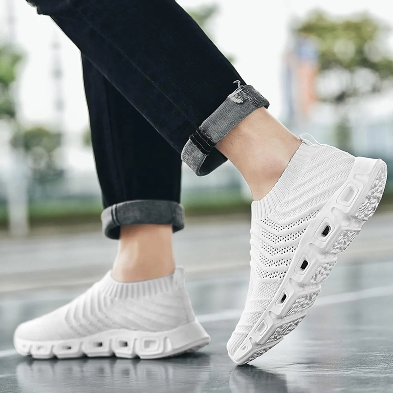 Men's Reathable Stretch Canvas Shoes Lightweight Sport Gym Jogging Walking Sneaker Soft Flat Soled Elderly Shoes