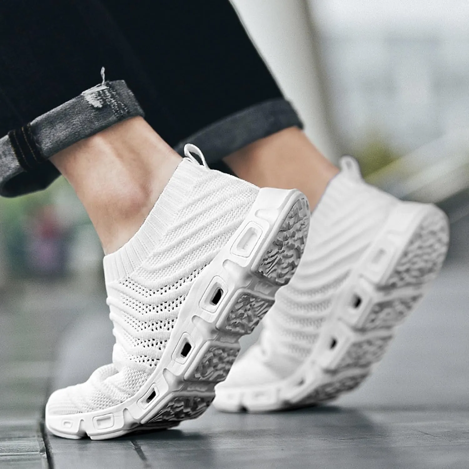 Men's Reathable Stretch Canvas Shoes Lightweight Sport Gym Jogging Walking Sneaker Soft Flat Soled Elderly Shoes
