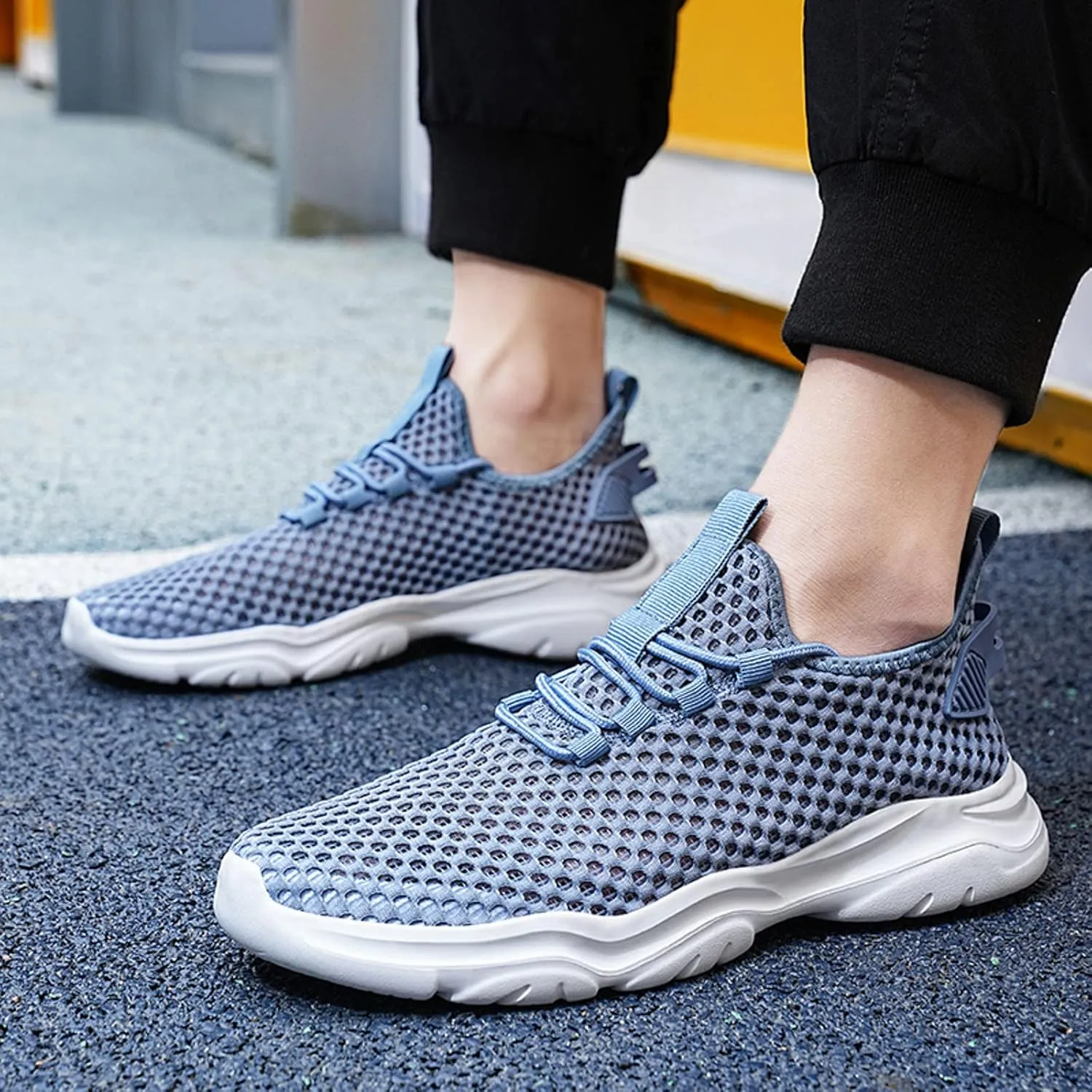 Mens Running Shoes Slip On Tennis Walking Non Slip Sneakers Workout Athletic Lightweight Casual Sport Shoe Ultra Breathable Summer Black Shoe with Arch Support for Men Daily Workout