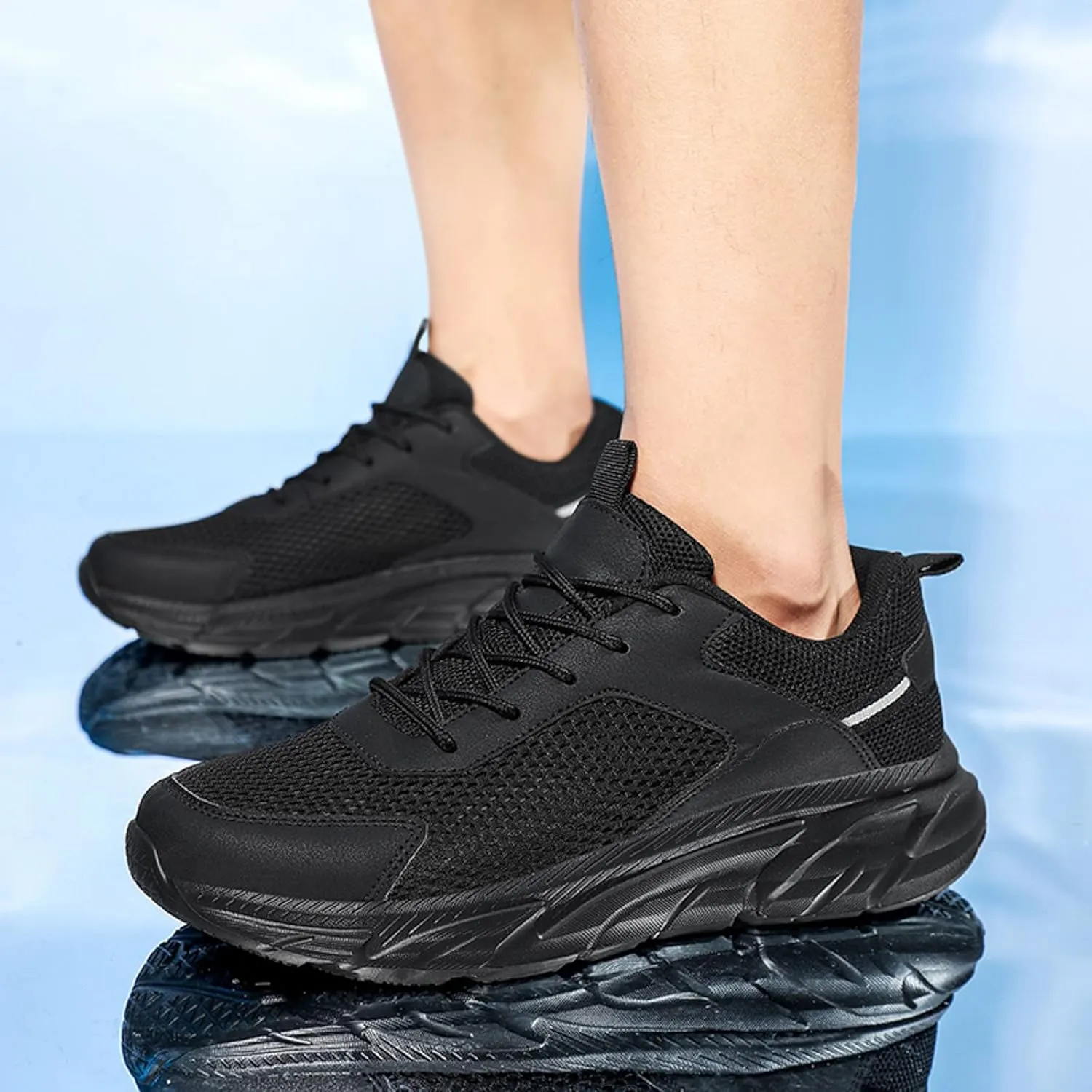 Men's Running Shoes Ultra Lightweight Breathable Walking Shoes Lace Up Non Slip Thick Sole Athletic Fashion Cushion Sneakers Mesh Workout Casual Sports Footwear Daily Work Shoe for Men