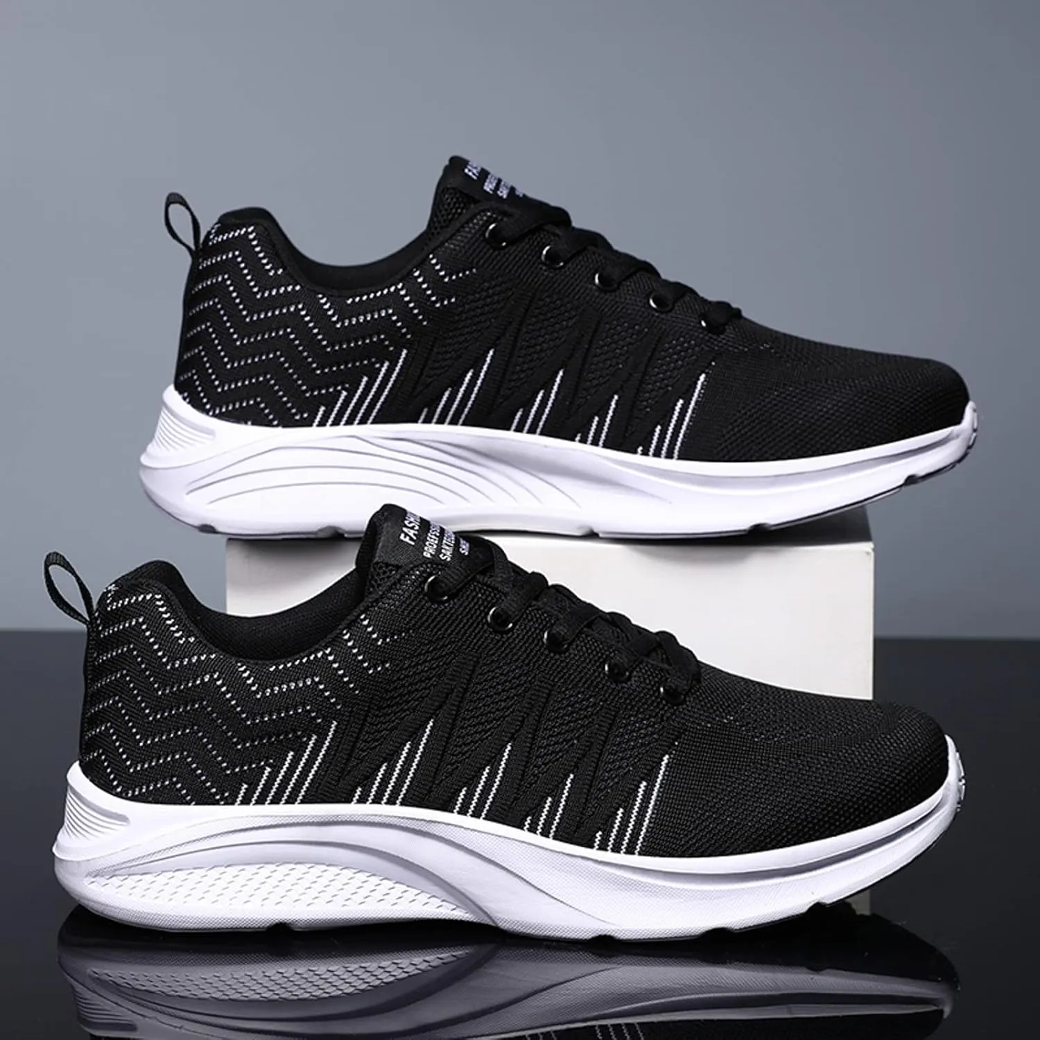 Mens Shoes Arch Support Walking Shoes Slip On Soft Sole Sneakers for Male, Casual Cushion Athletic Running, Lightweight Breathable Mesh Knit Sneakers for Men Daily Workout
